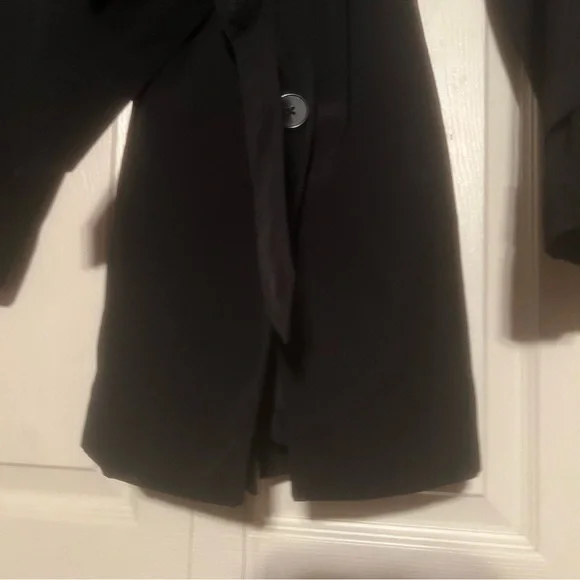 London Fog Long Black Wrap Coat Button down waist tie trench size large - Picture 4 of 11
